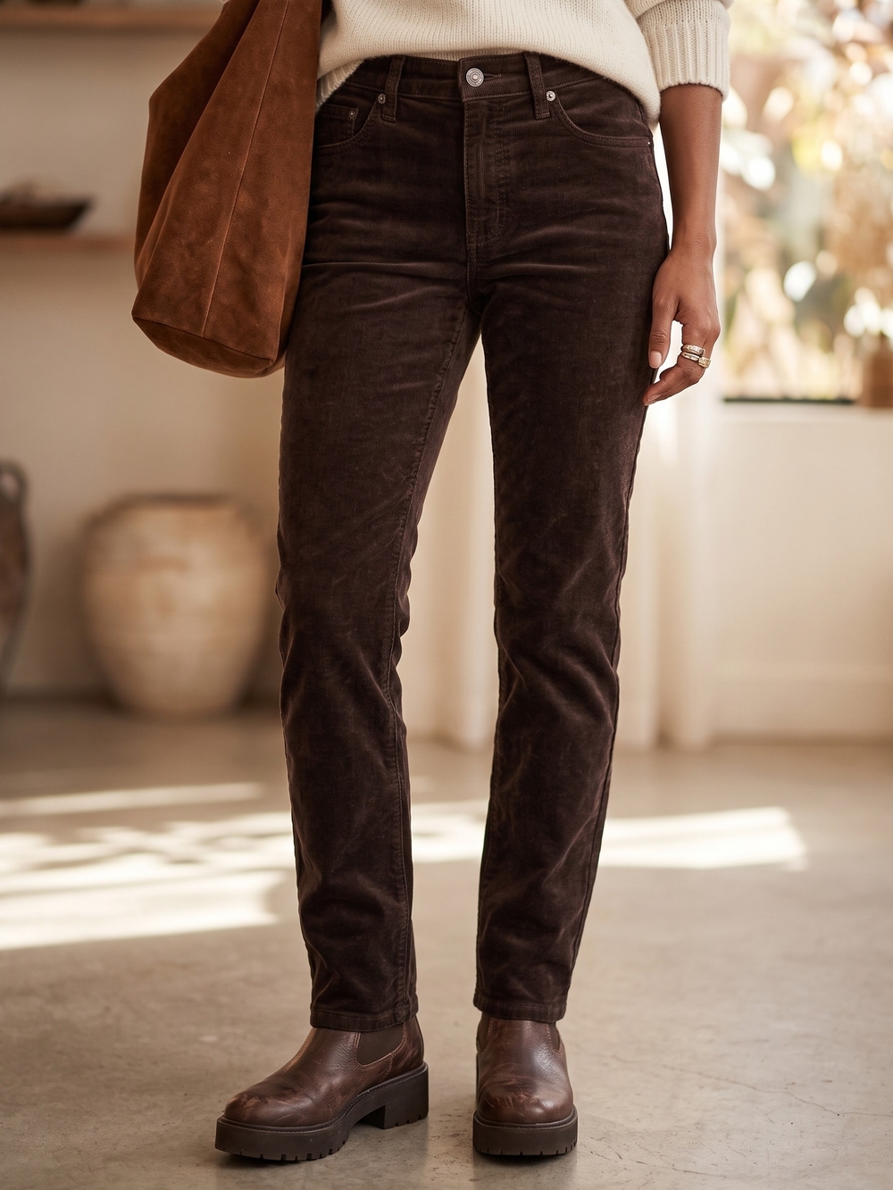 GAP Vintage Slim Velvet Mid Rise Pants Brown Noir Dark Academia Plush Retro